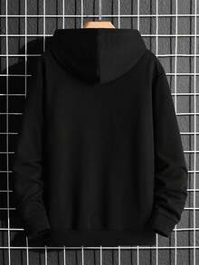DOPE | Autumn/Winter Men's All-Match Black Pullover Sweatshirt, Letter Print Design On Chest, Casual Streetwear Versatile Pullover Sweatshirt - Black - View 5