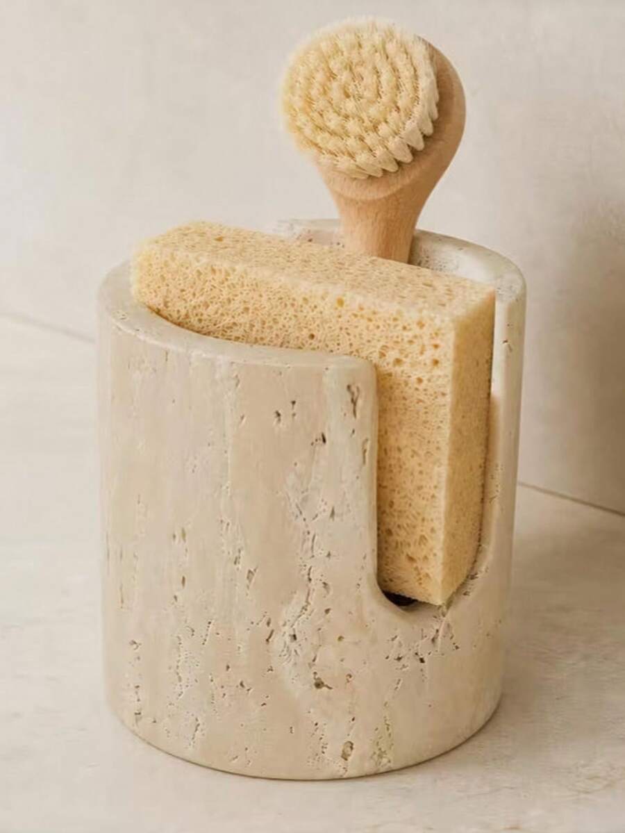 1PC Faux Stone Sponge Drain Rack, Fashionable Minimalist Drying Rack, Sink Storage Box Sponge Holder, Soap Dish, Suitable For Kitchen Sink Countertop, Durable And Stylish Kitchen Decor
