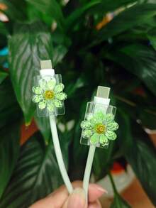 2pcs Crystal Flower Data Cable Anti-Breakage Protective Sleeve - Multicolor - View 4
