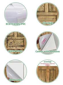 2pcs Wooden Pattern Door Stickers, Wall Decals, For Home Decor, Spring Decoration Project Refresh Your Home, Rama Decorative Stickers Gift Birthday Graduation - Multicolor - View 4
