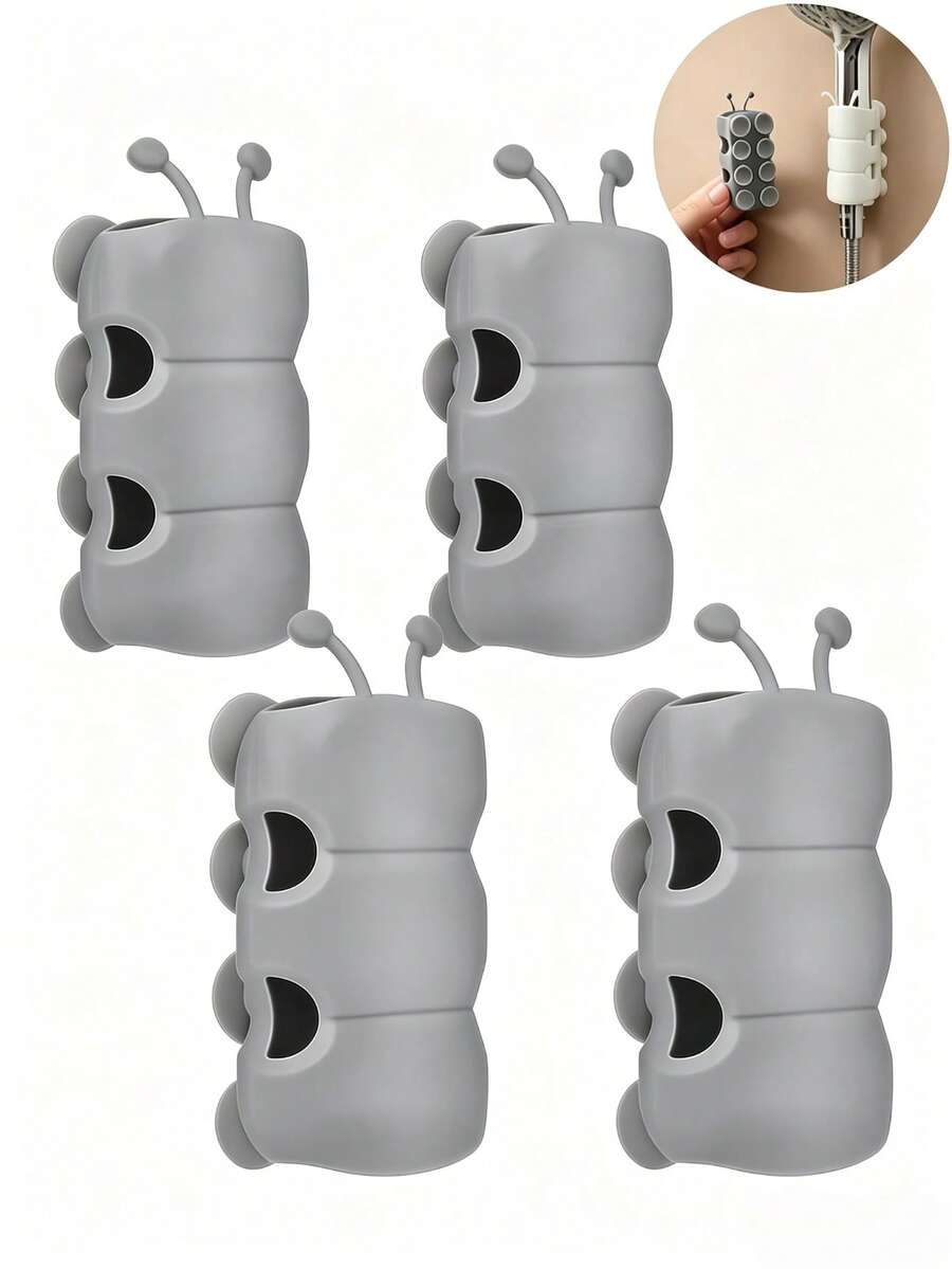 Bộ 4 giá đỡ vòi sen cầm tay bằng silicone hình sâu bướm, gắn tường bằng cốc hút siêu chắc không cần khoan, đế cố định di động, phụ kiện phòng tắm