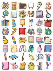 50Pcs Cute Stationery Stickers For Students, Cartoon School Supply & Art Material Decals, Decor Decals For Scrapbooking, Water Bottle, Laptop, Notebook & DIY Study Room Decor - Multicolor - View 6