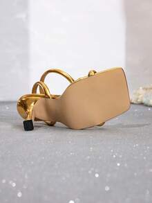Gold Square Toe Stilettos High Heel Sandals With Stiletto Heel, One-Strap Buckle, Open Toe, Elegant Versatile Women's Shoes For Dating And Party - Gold - View 6