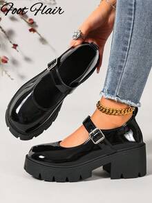 Foot Flair 女款厚底踝帶經典舒適瑪麗珍鞋 尺寸 35-43 - 黑色 - 查看 4