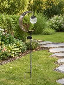 Solar Powered Hummingbird Crescent Moon Garden Stake Light, Cracked Glass Ball LED Outdoor Pathway Light, Metal Solar Yard Lawn Garden Decor, Suitable For Patio, Walkway And Holiday Gift - Hummingbird - View 5