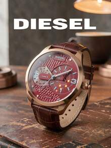 Diesel DZ7336 Men's Chronograph Watch|57MM Rose‑Gold‑Tone Case,Red‑Blue Dial,Strap,Date Window,5BAR Water‑Resistant Fashion Wristwatch - Rust Brown - View 2