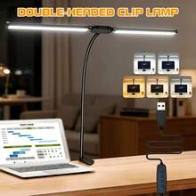 Home Office LED Desk Lamp, Touch Switch, Eye-Protection Architect Lamp With Clip, Dual-Head Computer Monitor Desktop Clip Light, Adjustable Flexible Gooseneck - 3 Colors - View 6