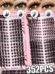 MEM 352 Pieces Of Black Cluster Single-Layer False Eyelashes, Soft DIY Eyelash Extensions, Curled Type (9-16mm), Can Create A Dense Or Full Look, Suitable For Home Use, Daily Wear, Weddings, Dates, Parties, Holidays, Travel, Perfect For Halloween - D - View 2