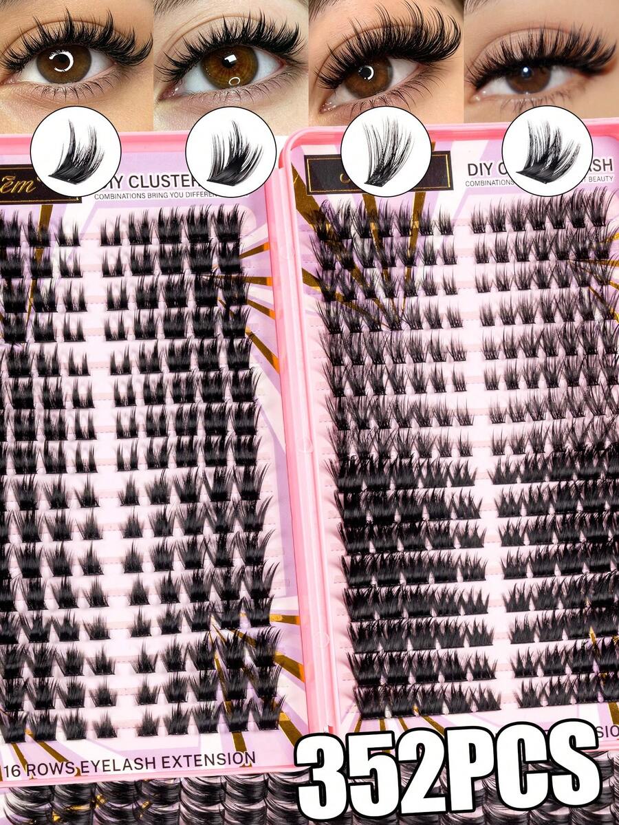 MEM 352 Pieces Of Black Cluster Single-Layer False Eyelashes, Soft DIY Eyelash Extensions, Curled Type (9-16mm), Can Create A Dense Or Full Look, Suitable For Home Use, Daily Wear, Weddings, Dates, Parties, Holidays, Travel, Perfect For Halloween