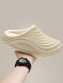 Autumn/Winter EVA Outer Plush Slippers Unisex 4cm Thick Sole Indoor/Outdoor Thermal Lined Warm Shoes - Khaki - View 4