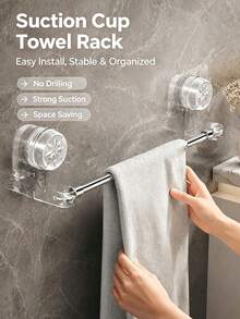 Drill-Free Suction Cup Telescopic Towel Rack, Bathroom Suction Cup Towel Bar, Bathroom Telescopic Towel Rod, Bathroom Storage Rack, Bathroom Towel And Bath Ball Storage Rack - View 1