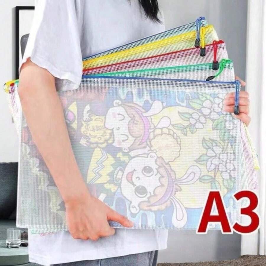 1/4/8/14 Pcs - A4/A3 Size Folder Zipper Bags, Multi-Color Folders, PVC Transparent Document Bags, Size, Suitable For Documents And Miscellaneous Items, School And Office Storage And Organization