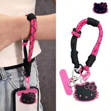Hasbro 1PC Black And Pink Hello Kitty Phone Short Lanyard, Sanrio Hello Kitty Charm, Hand-Woven Adjustable Wrist Lanyard With Phone Spacer Keychain, Keychain Bag Hanger Anti-Lost Accessory For Car Enthusiasts - Multi-color - View 6