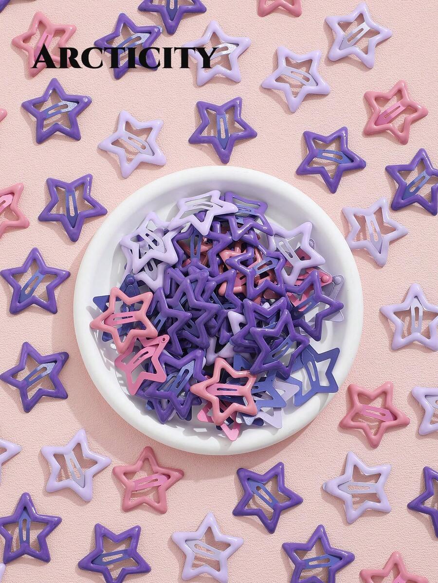 20pcs/Set Women's Purple Star Hair Accessories Set, Star Hair Clips & Bangs Clips, Dreamy Hair Clips, Suitable For Daily Wear And Concert Support - Purple Mixed Color - View 1