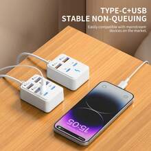 4/6 Port High-Speed USB Charging Station 1pc, Multi-Device Fast Charging Hub, Suitable For Laptop Tablet Phone, RV Power Converter Companion, Desktop Wall Plug Charger, Dual-Row Intelligent Power Distribution - View 5