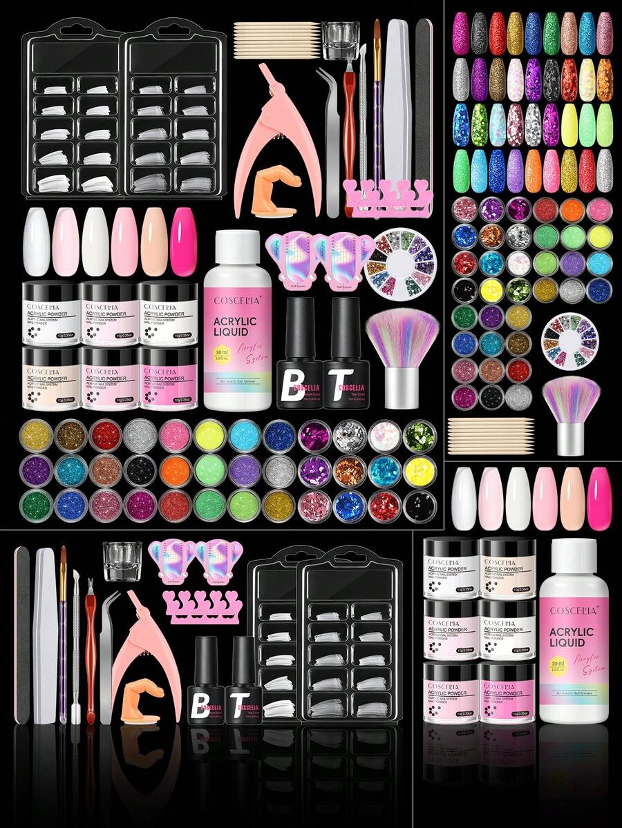 coscelia Beginner Acrylic Nail Kit - 6 Colors Including Pink, White, Clear Acrylic And Nail Extension Tools - Acrylic Set Includes Nail Powder, Nail Tools, Nail Supplies, Suitable For Women - Multicolor - View 1