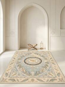 1PC Palm Leaf Floral Pattern Faux Cashmere Machine Washable Area Rug, European Classical French Palace Luxury Vintage Rectangular Soft Carpet, Living Room Bedroom Home Decor, All Season, Aesthetic Home Decoration - Multicolor - View 5