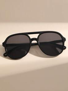 1 Pair Unisex Black Double Bridge Aviator Fashion Fashion Glasses, Classic Oversized Frame Design, Lightweight And Comfortable For Daily Wear, Suitable For Street Style, Travel, Sports, Driving, Festivals, Outdoor Activities - Black Frame - View 3