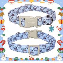 1PC Blue Santa Claus Cartoon Printed Dog Collar, Soft Adjustable Pet Collar With Quick Release Buckle, Adjustable Strap And Zinc Alloy D-Ring, Festive Christmas Pet Collar For Small, Medium And Large Dogs & Cats, Holiday Gift For Boys & Girls - Blue - View 5