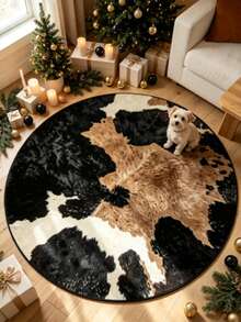 1pc Brown Black Faux Fur Autumn/Winter Thickened Decorative Rug, Small Carpet For Bedroom And Living Room Home Decor - Multicolor - View 1