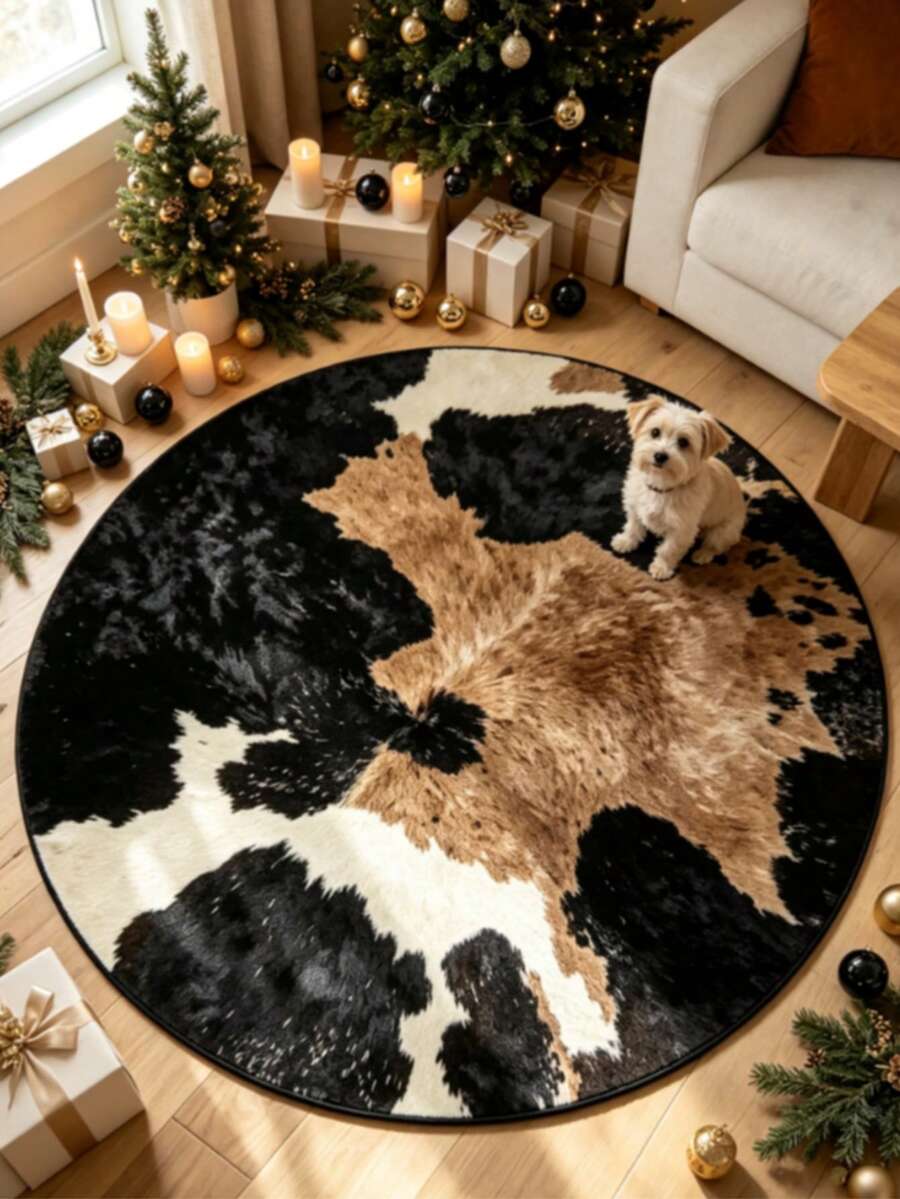 1pc Brown Black Faux Fur Autumn/Winter Thickened Decorative Rug, Small Carpet For Bedroom And Living Room Home Decor - Multicolor - View 1