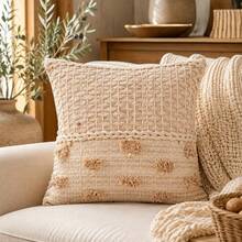 Beige Decorative Cushion With Tassels 45 X 45 X 15 Cm Cotton And Polyester Blend Cushion For Chairs - A - View 5