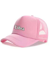 1Pc Women 12 Zodiac Signs Trucker Hat, Pink Breathable Mesh Back Baseball Cap, Adjustable Snapback Sun Hat, Party Festival Streetwear Accessory,Gift - Pink - View 12