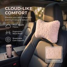 1pc Teddy Curly Plush Car Seat Neck Pillow, Travel Relaxation Head And Neck Support Pillow, Soft And Comfortable Curly Plush Car Headrest - A - View 7