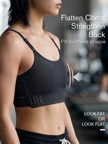 1pc Women Chest Flattening Binder, Seamless Minimizing Camisole, Adjustable To Minimize Bust Appearance, Shapewear Compression Top - Black - View 5