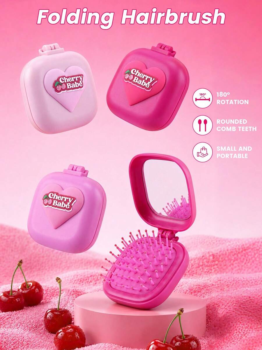 1pc/3pcs Mini Folding Mirror Comb, Anti-Static Detangling, Volumizing Styling, Wet & Dry Use, Scalp Massage Hairbrush, Portable & Easy To Clean, Essential Christmas & Halloween Gift - Multicolor - View 1