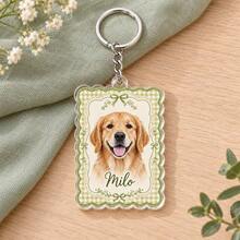 1pc Custom Pet Photo Acrylic Vintage Frame Keychain, Personalized Pet Name Portrait Keyring, Wavy Border Custom Pet Lover Keepsake Gift, Dog Mom Cat Mom Gift - Multicolor - View 10