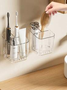 1pc Wall-Mounted Toothbrush Holder, Space-Saving Sink Under-Counter Storage, Detachable Toothbrush Rack, Freestanding Bathroom Toothbrush & Toothpaste Organizer - Multi-Compartment Design, Wall-Mounted Toiletries Storage Rack, Suitable For Adults And Families - Multicolor - View 3