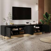 175 Cm TV Stand In Minimalist Style With Wood Grain / Compact TV Cabinet / Curved Design / Easy To Assemble / Suitable For Living Room Or Apartment - Black - View 2