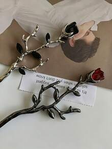 Vintage Rose Hair Stick With Branch Design, Floral Hair Pin For Women's Long Hair, Daily Wear - Multicolor - View 7