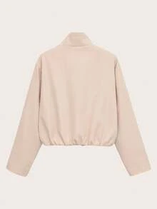 Women's Minimalist Stand Collar Short Flight Jacket - Apricot - View 5