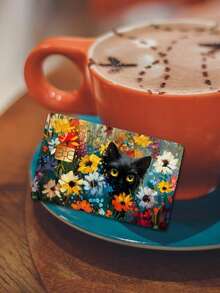 1 pieza Pegatina de tarjeta creativa con gato negro de dibujos animados, pegatina de patrón floral fresco de PVC para tarjeta de crédito, pegatina para tarjeta bancaria, pegatina de piel de tarjeta mini creativa, pegatina decorativa artística, de vuelta a la escuela, útiles escolares - Multicolor - Ver 12