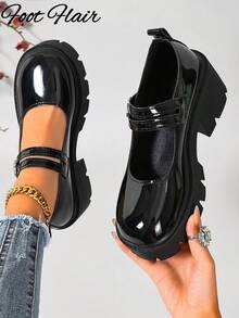 Foot Flair 女款厚底踝帶經典舒適瑪麗珍鞋，尺寸 35-43 - 黑色 - 查看 3