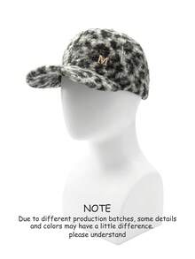 1pc Women's Curved Brim Baseball Cap, Vintage, Letter Rhinestone Metal Decoration, Faux Lamb Wool, Printed Pattern, Outdoor, Daily Wear - A - View 1