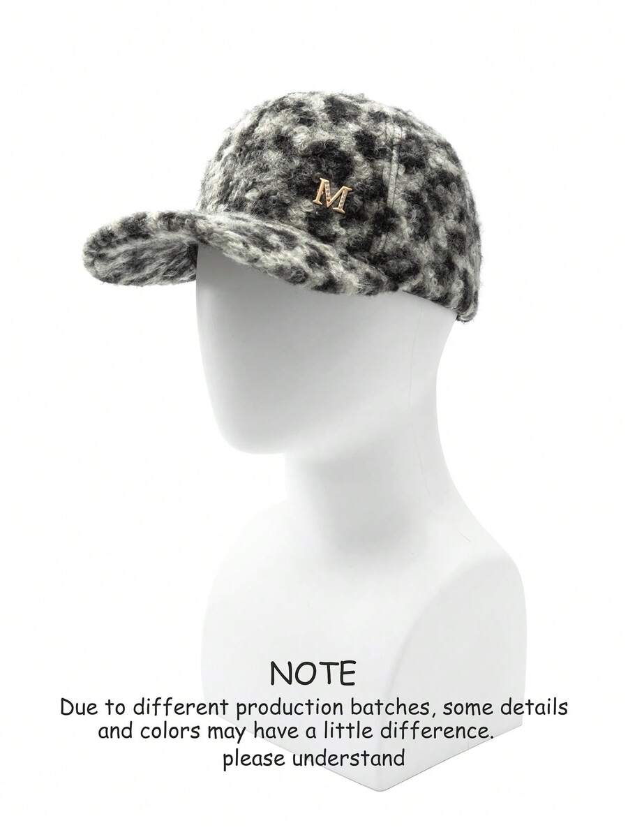 1pc Women's Curved Brim Baseball Cap, Vintage, Letter Rhinestone Metal Decoration, Faux Lamb Wool, Printed Pattern, Outdoor, Daily Wear - A - View 1