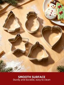 4/5Pcs Stainless Steel Christmas Cookie Cutter Set, Xmas Tree Snowman Heart Star Bell Shapes Biscuit Molds For Holiday Baking DIY Fondant Cake Decor - View 4