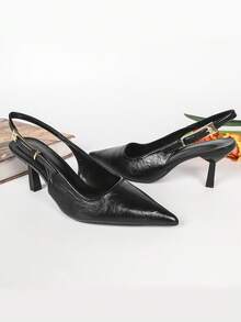 Women's Black High Heel Pumps Slingback Sandals Stiletto Heel Open Back Party Wedding Formal Shoes 7cm Slip-On Buckle Strap Pointed Toe - Black - View 3