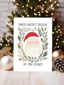 OBOVAY 1pc Funny Santa Christmas Greeting Card With Botanical Wreath, Cute Holiday Greeting Card For Friends & Family, Christmas Gift Card - View 3