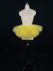 5-Layer Halloween Gothic E-Girl Black Mesh Layered Mini Skirt - High Waist Ruffle Puff Ballet Skirt, Street Style And Party Wear - Yellow - View 5