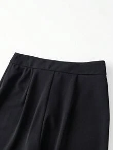 Women High Waist Single Button Capri Pants, Slim Fit Cropped Trousers, Elegant Office Work Pants - Black - View 9