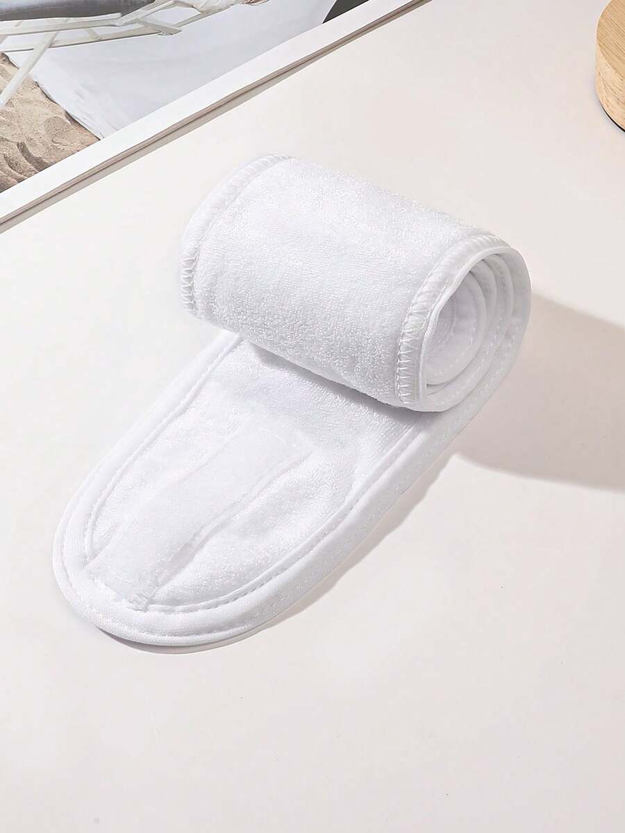 1pc Adjustable Hook And Loop Hair Band, Minimalist White Hairband For Face Washing, Non-Slip & Hair Protective Dual-Purpose Headband Home Bathroom Decor Fall Decor Back To School Hair Accessories - White - View 1