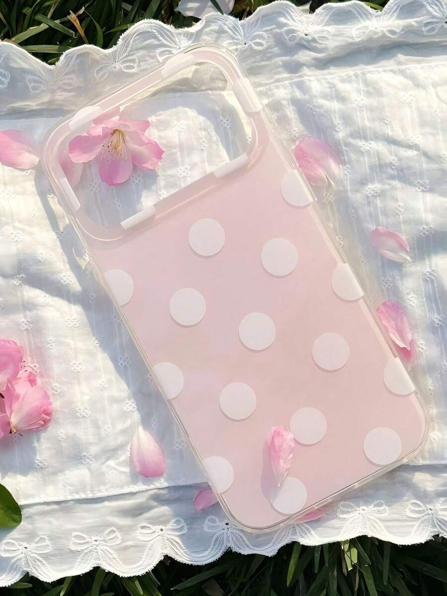 Minimalist Polka Dot Mint Green Soft Phone Case Compatible With Iphone 17 16 15 14 13 Pro Max Summer Style Anti-Drop Lightweight Phone Case Pink Phone Case - Pink - View 1