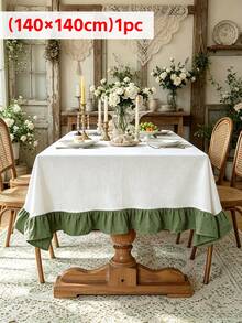 1PC Mori Style Moss Green Ruffle Edge Tablecloth, Rustic Vintage Decorative Dust Cover, Suitable For Dining Room, Patio, Afternoon Tea, Dining Table, Mori Style Wedding, Birthday Party, Photography Backdrop Decoration - Green - View 13