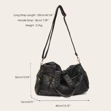 STEPHIECATHY Women's Retro Casual Chic Street Style Washed PU Leather Zipper Multi-Pocket Large Capacity Tote Bag, Fits 13-Inch Laptop, Adjustable Shoulder Strap For Crossbody Or Shoulder Wear, Suitable For Daily Commute, College, Short Trips, Rockabilly, Y2K, Gothic Punk Style - Black - View 3