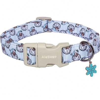 1PC Blue Santa Claus Cartoon Printed Dog Collar, Soft Adjustable Pet Collar With Quick Release Buckle, Adjustable Strap And Zinc Alloy D-Ring, Festive Christmas Pet Collar For Small, Medium And Large Dogs & Cats, Holiday Gift For Boys & Girls