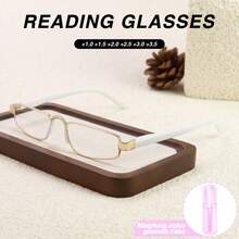1pc Small Frame Rectangular Reading Glasses, Premium Luxury Reading Glasses With High-Quality Metal Frame, Suitable For Women's Daily Business Reading, Comes With High-Quality Glasses Storage Case - White - View 1